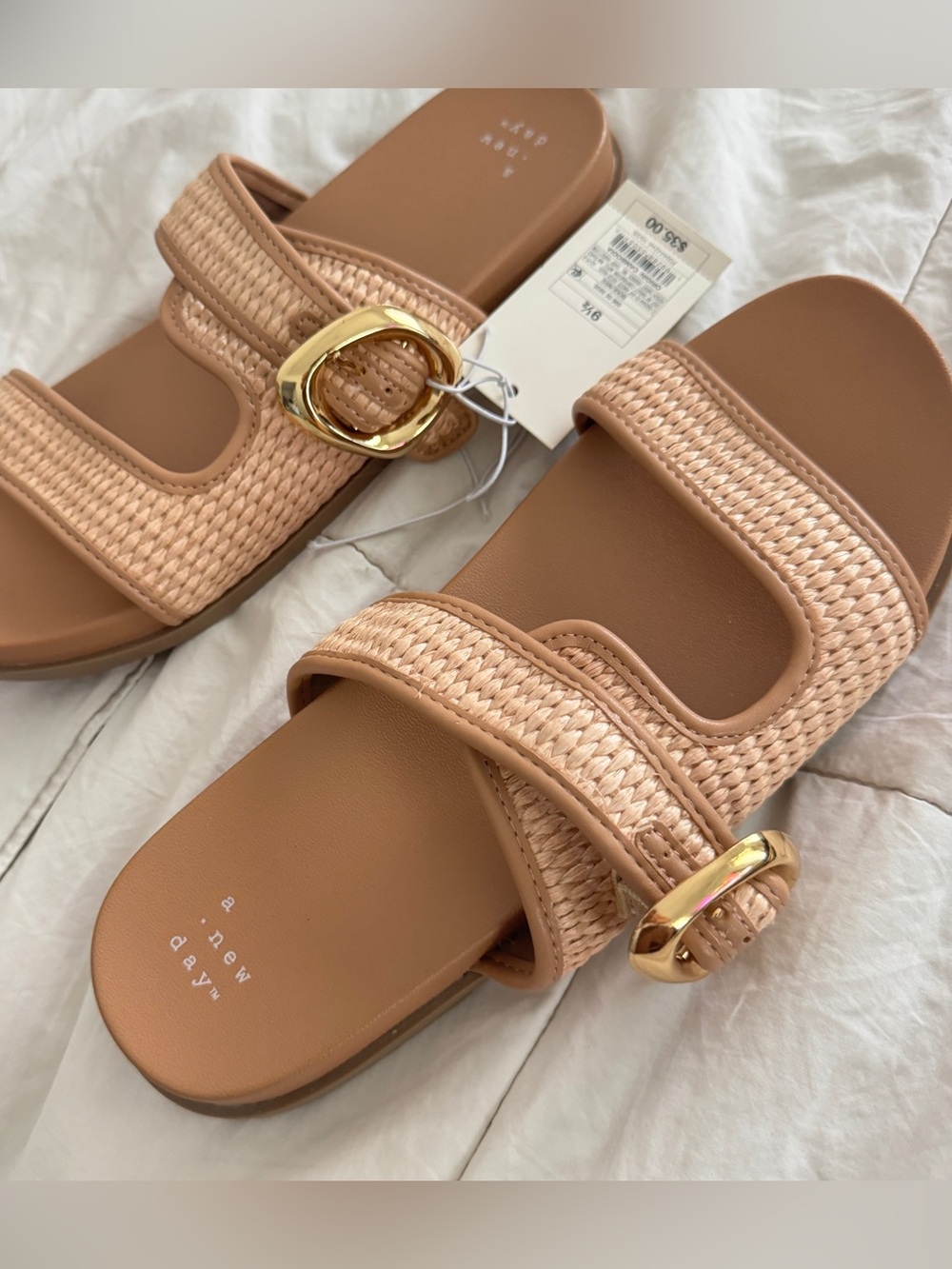 a new day Tan Woven Slide Sandals with Gold Buckle - Picture 4 of 6